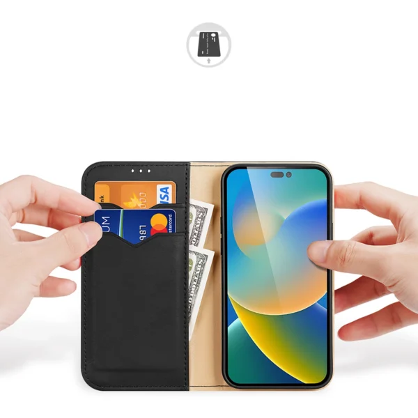 Dux Ducis Hivo Leather Flip Cover Genuine Leather Wallet for Cards and Documents iPhone 14 Pro Max Blackeng