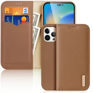 Dux Ducis Hivo Leather Flip Cover Genuine Leather Wallet for Cards and Documents iPhone 14 Pro Max Browneng