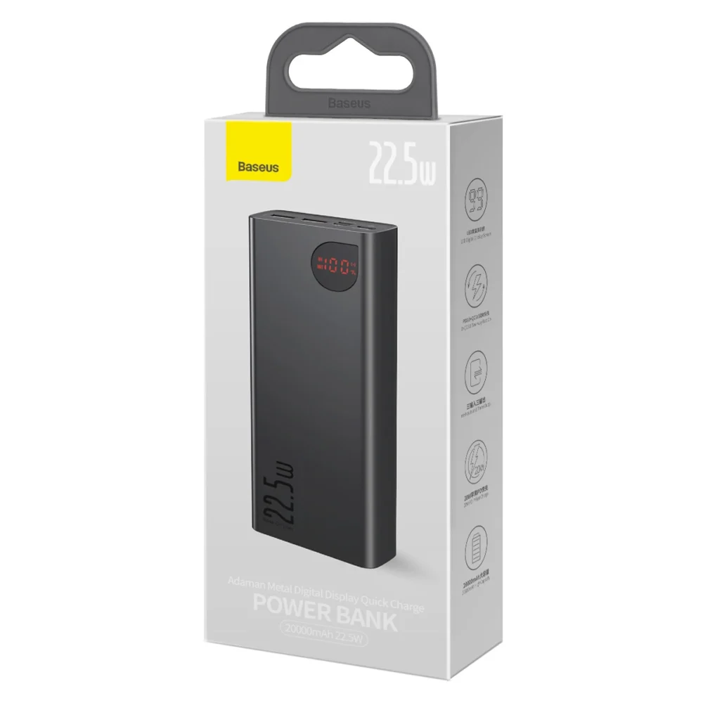 Baseus Adaman powerbank with fast charging 20000mAh 22.5W + USB-A - USB-C 3A cable 0.3m blackeng