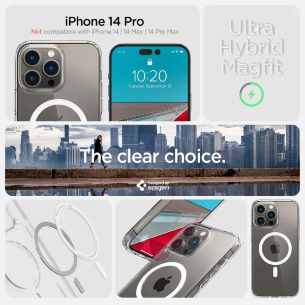 Spigen Ultra Hybrid Mag Case with MagSafe for iPhone 14 Pro - Clear/Whiteeng