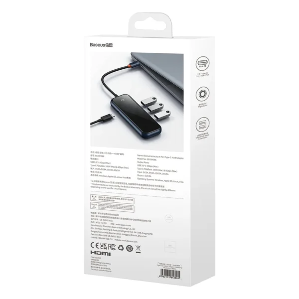 Baseus AcmeJoy HUB 4-port (USB-C to 1x USB-C PD&Data/3x USB3.0) dark gray (WKJZ010013)eng