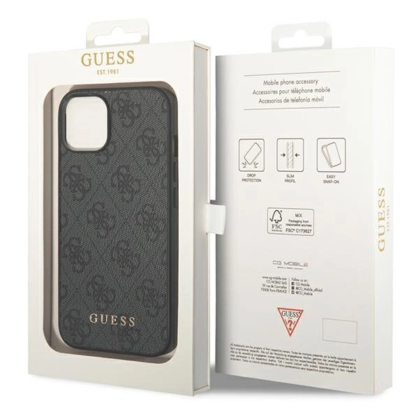 Guess GUHCP14SG4GFGR iPhone 14 6,1" szary/grey hard case 4G Metal Gold Logoeng