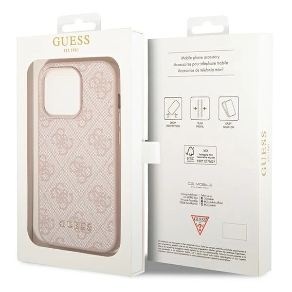 Guess GUHCP14LG4GFPI iPhone 14 Pro 6,1" różowy/pink hard case 4G Metal Gold Logoeng