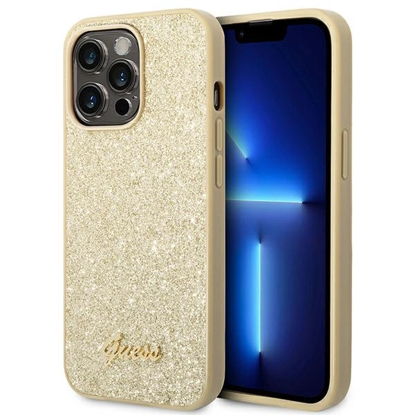 Guess GUHCP14XHGGSHD iPhone 14 Pro Max 6,7" złoty/gold hard case Glitter Scripteng