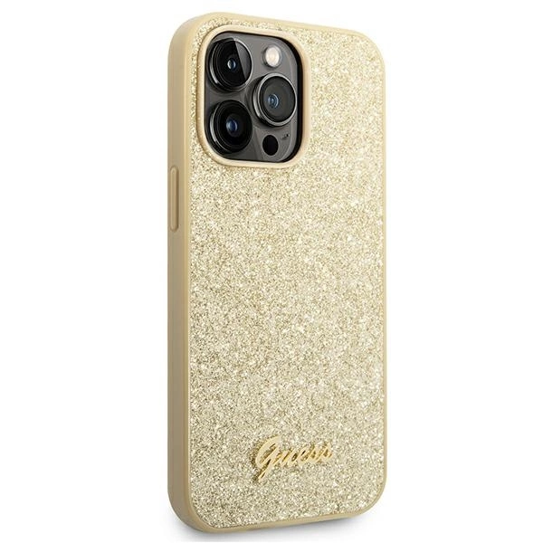 Guess GUHCP14XHGGSHD iPhone 14 Pro Max 6,7" złoty/gold hard case Glitter Scripteng
