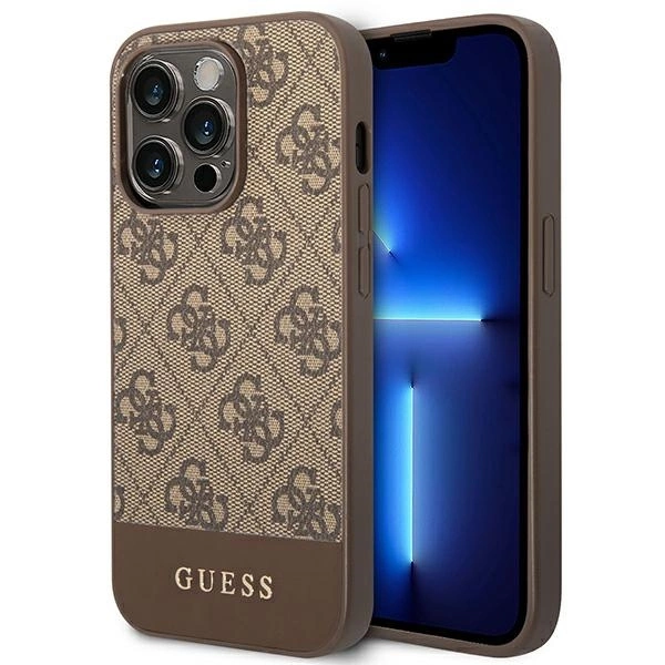 120772_1 Guess GUHCP14XG4GLBR iPhone 14 Pro Max 6,7" brązowy/brown hard case 4G Stripe Collectioneng
