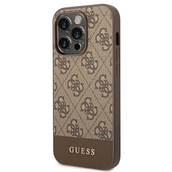 120772_2 Guess GUHCP14XG4GLBR iPhone 14 Pro Max 6,7" brązowy/brown hard case 4G Stripe Collectioneng