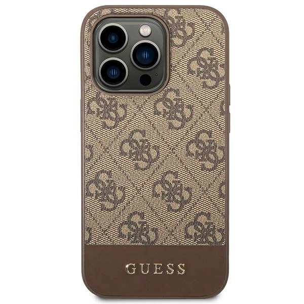 120772_3 Guess GUHCP14XG4GLBR iPhone 14 Pro Max 6,7" brązowy/brown hard case 4G Stripe Collectioneng