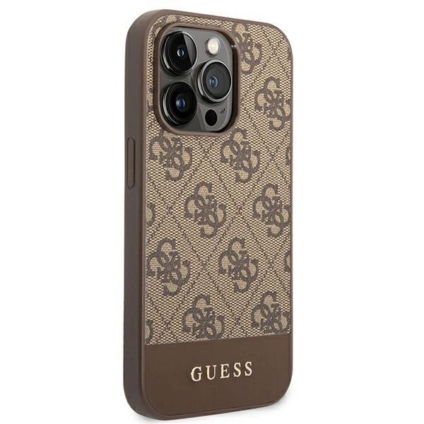 120772_4 Guess GUHCP14XG4GLBR iPhone 14 Pro Max 6,7" brązowy/brown hard case 4G Stripe Collectioneng