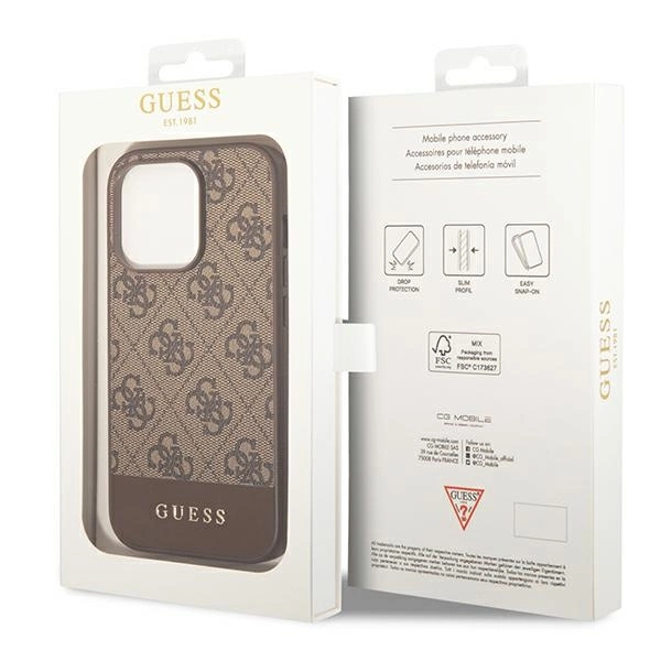 120772_8 Guess GUHCP14XG4GLBR iPhone 14 Pro Max 6,7" brązowy/brown hard case 4G Stripe Collectioneng