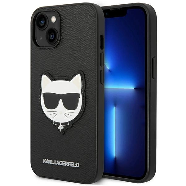 120809_1 Karl Lagerfeld KLHCP14MSAPCHK iPhone 14 Plus 6,7" hardcase czarny/black Saffiano Choupette Head Patcheng