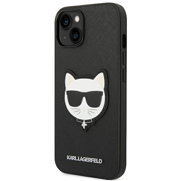 120809_2 Karl Lagerfeld KLHCP14MSAPCHK iPhone 14 Plus 6,7" hardcase czarny/black Saffiano Choupette Head Patcheng