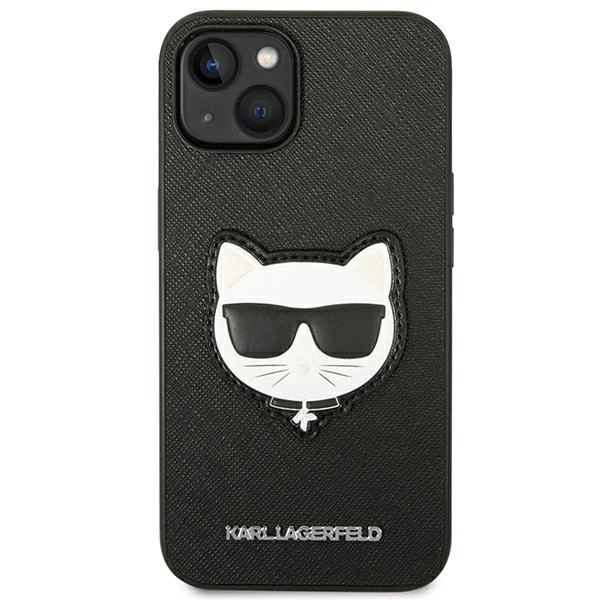 120809_3 Karl Lagerfeld KLHCP14MSAPCHK iPhone 14 Plus 6,7" hardcase czarny/black Saffiano Choupette Head Patcheng