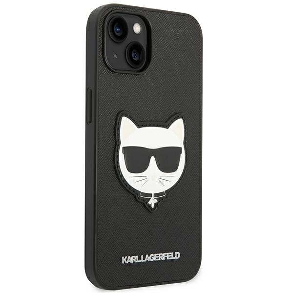 120809_4 Karl Lagerfeld KLHCP14MSAPCHK iPhone 14 Plus 6,7" hardcase czarny/black Saffiano Choupette Head Patcheng
