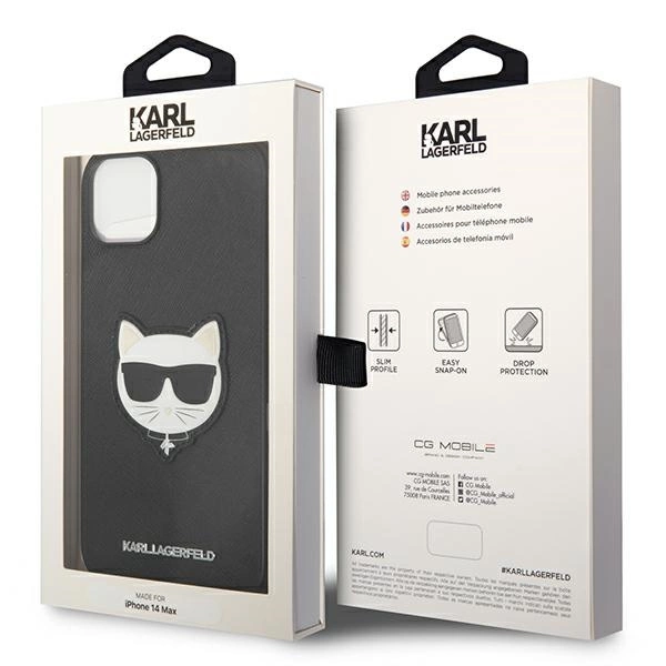 120809_8 Karl Lagerfeld KLHCP14MSAPCHK iPhone 14 Plus 6,7" hardcase czarny/black Saffiano Choupette Head Patcheng