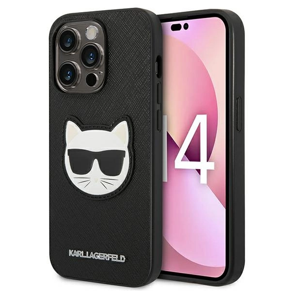 120811_1 Karl Lagerfeld KLHCP14XSAPCHK iPhone 14 Pro Max 6,7" hardcase czarny/black Saffiano Choupette Head Patcheng