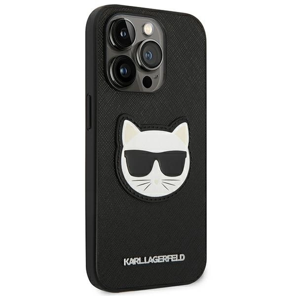 120811_4 Karl Lagerfeld KLHCP14XSAPCHK iPhone 14 Pro Max 6,7" hardcase czarny/black Saffiano Choupette Head Patcheng