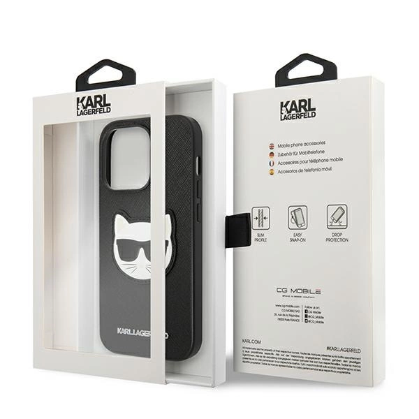 120811_8 Karl Lagerfeld KLHCP14XSAPCHK iPhone 14 Pro Max 6,7" hardcase czarny/black Saffiano Choupette Head Patcheng