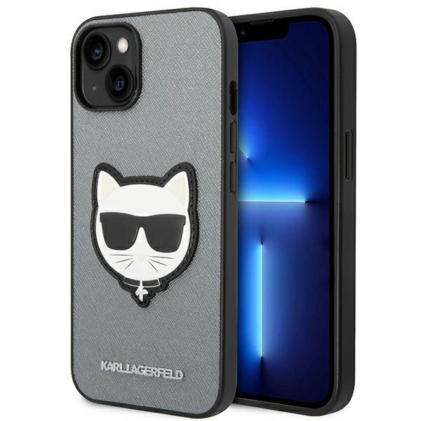Karl Lagerfeld KLHCP14SSAPCHG iPhone 14 6,1" hardcase srebrny/silver Saffiano Choupette Head Patcheng