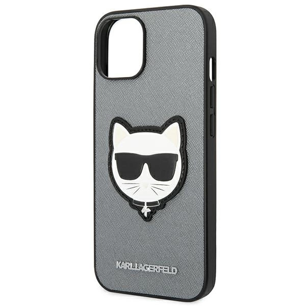 120813_6 Karl Lagerfeld KLHCP14MSAPCHG iPhone 14 Plus 6,7" hardcase srebrny/silver Saffiano Choupette Head Patcheng