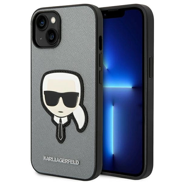 120824_1 Karl Lagerfeld KLHCP14MSAPKHG iPhone 14 Plus 6,7" srebrny/silver hardcase Saffiano Karl`s Head Patcheng