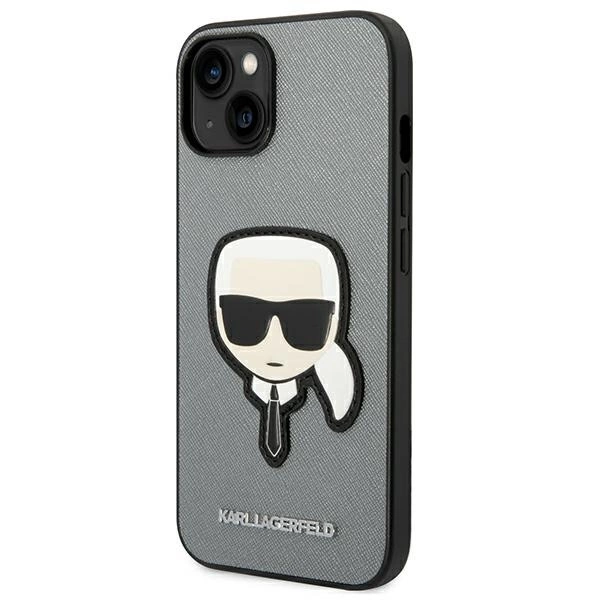 120824_2 Karl Lagerfeld KLHCP14MSAPKHG iPhone 14 Plus 6,7" srebrny/silver hardcase Saffiano Karl`s Head Patcheng