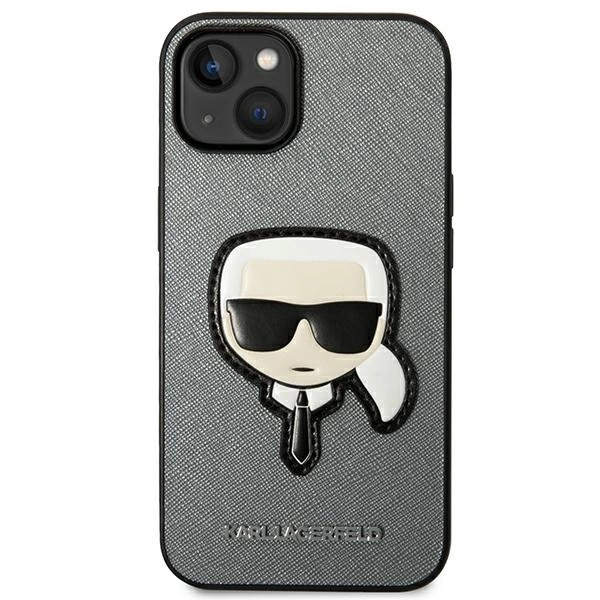 120824_3 Karl Lagerfeld KLHCP14MSAPKHG iPhone 14 Plus 6,7" srebrny/silver hardcase Saffiano Karl`s Head Patcheng