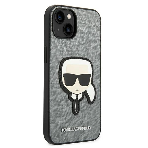 120824_4 Karl Lagerfeld KLHCP14MSAPKHG iPhone 14 Plus 6,7" srebrny/silver hardcase Saffiano Karl`s Head Patcheng