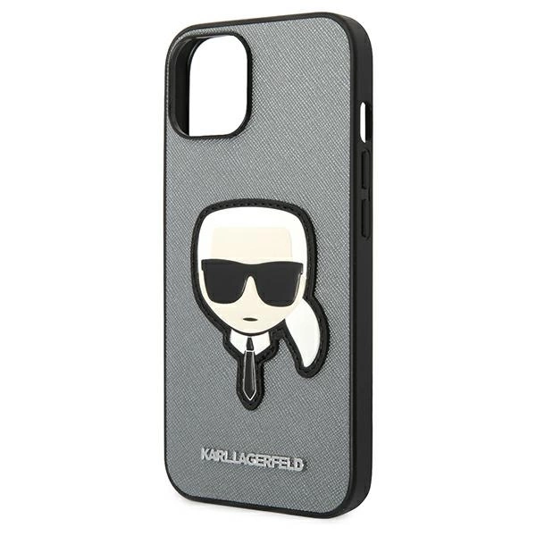 120824_6 Karl Lagerfeld KLHCP14MSAPKHG iPhone 14 Plus 6,7" srebrny/silver hardcase Saffiano Karl`s Head Patcheng