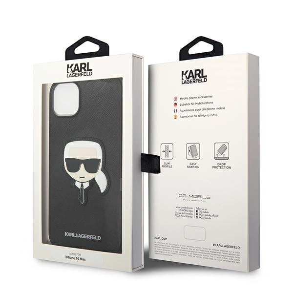120828_8 Karl Lagerfeld KLHCP14MSAPKHK iPhone 14 Plus 6,7" czarny/black hardcase Saffiano Karl`s Head Patcheng