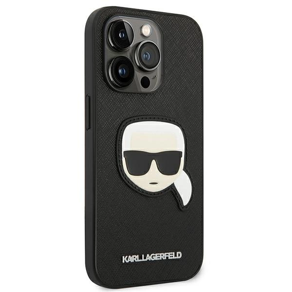 120829_4 Karl Lagerfeld KLHCP14LSAPKHK iPhone 14 Pro 6,1" czarny/black hardcase Saffiano Karl`s Head Patcheng