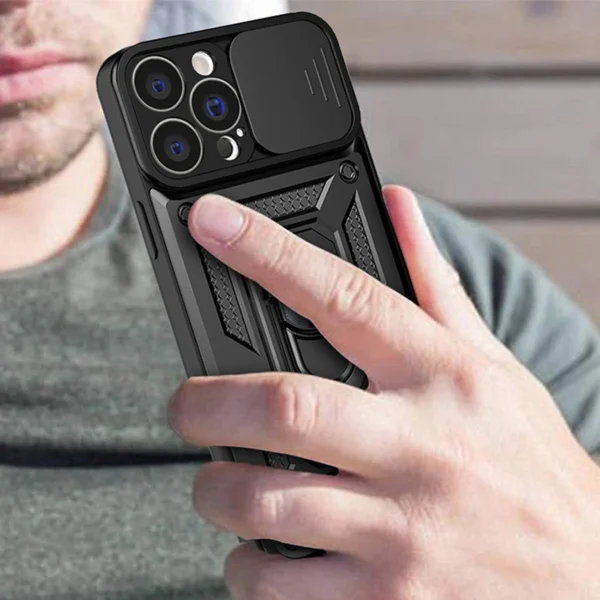 Hybrid Armor Camshield case for iPhone 14 Plus armored case with camera cover blackeng
