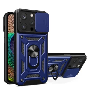 Hybrid Armor Camshield case for iPhone 14 Pro armored case with camera cover blueeng