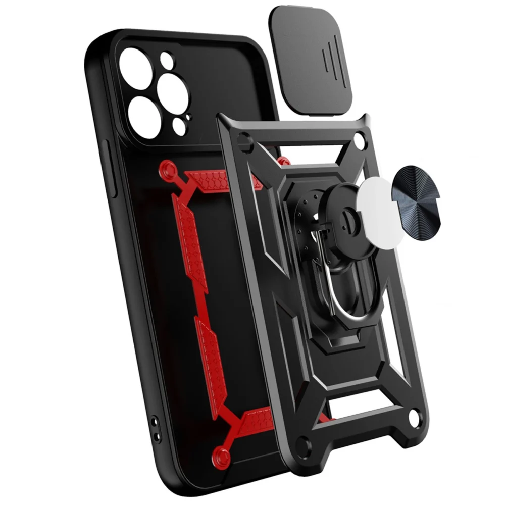 Hybrid Armor Camshield case for iPhone 14 Pro Max armored case with camera cover blackeng