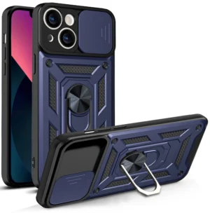 Hybrid Armor Camshield case for iPhone 13 armored case with camera cover blueeng