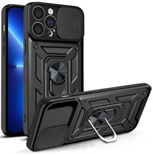 Hybrid Armor Camshield case for iPhone 13 Pro Max armored case with camera cover blackeng