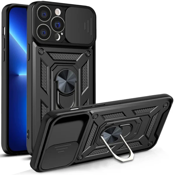 Hybrid Armor Camshield case for iPhone 13 Pro Max armored case with camera cover blackeng