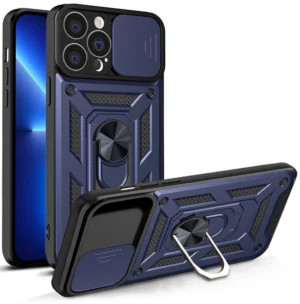 Hybrid Armor Camshield case for iPhone 13 Pro Max armored case with camera cover blueeng