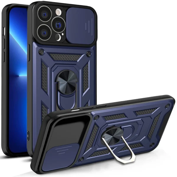 Hybrid Armor Camshield case for iPhone 13 Pro Max armored case with camera cover blueeng