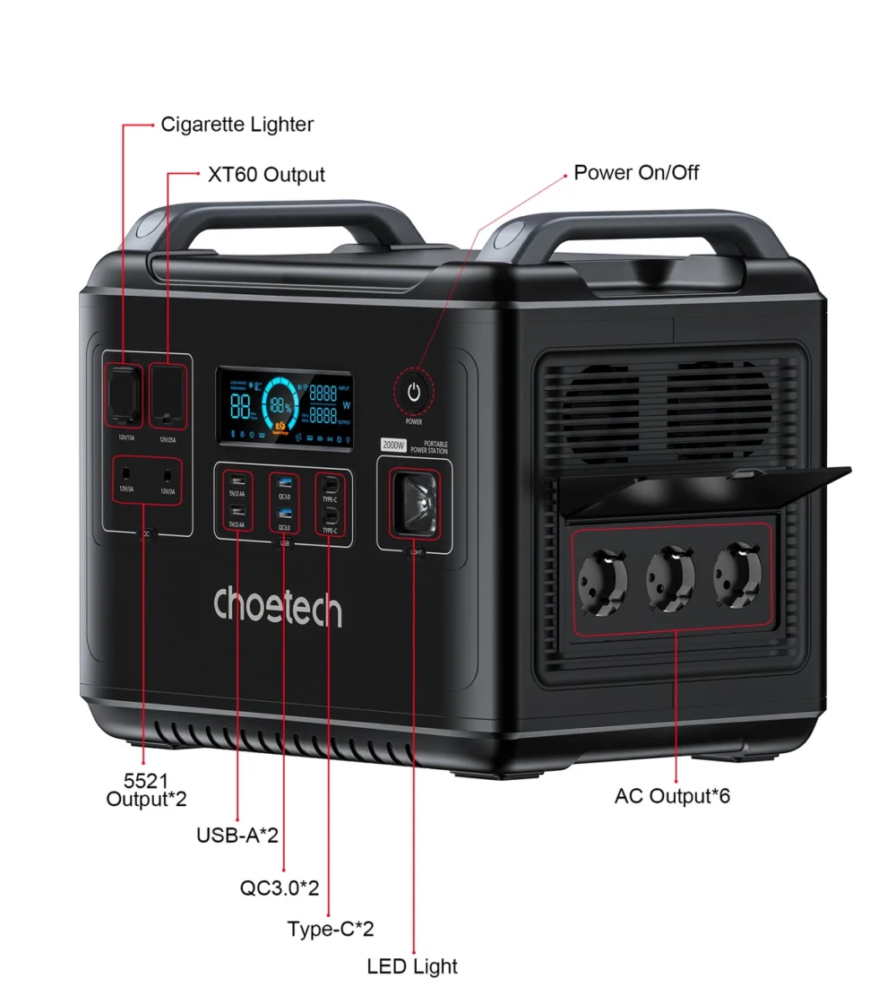 Choetech portable power station LiFePO4 1997Wh 2000W power bank black (BS006 Super Mini)eng
