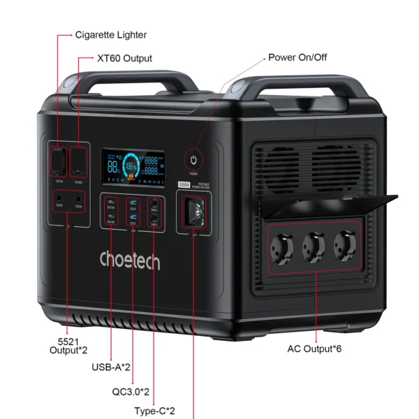 Choetech portable power station LiFePO4 1997Wh 2000W power bank black (BS006 Super Mini)eng