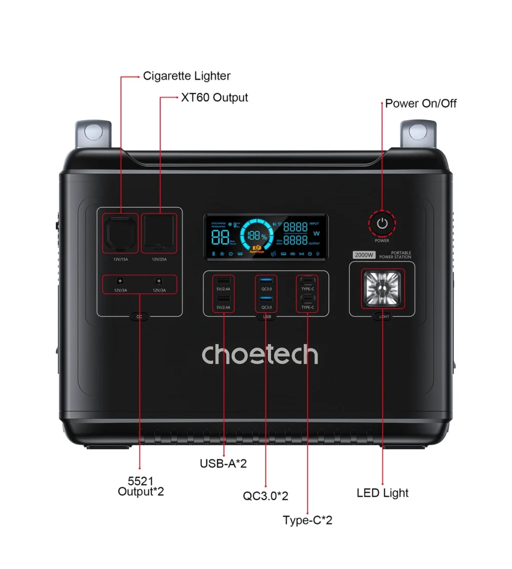 Choetech portable power station LiFePO4 1997Wh 2000W power bank black (BS006 Super Mini)eng