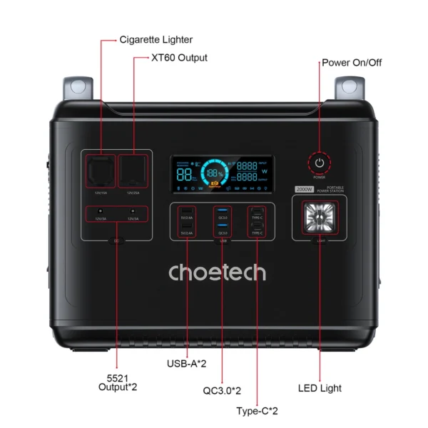 Choetech portable power station LiFePO4 1997Wh 2000W power bank black (BS006 Super Mini)eng