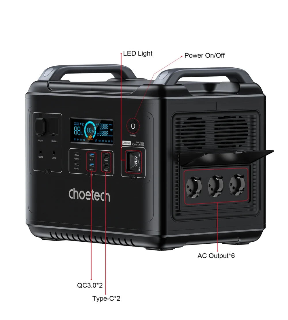 Choetech portable power station LiFePO4 1997Wh 2000W power bank black (BS006 Super Mini)eng