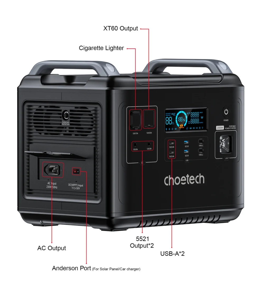 Choetech portable power station LiFePO4 1997Wh 2000W power bank black (BS006 Super Mini)eng