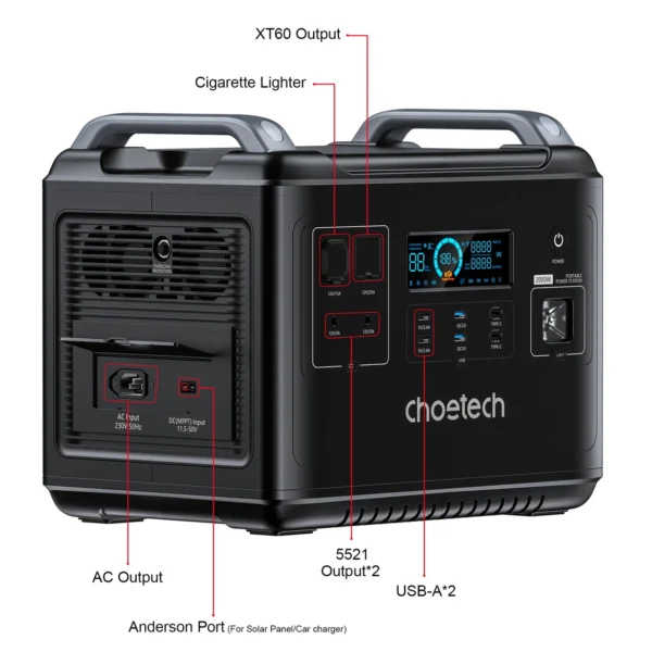 Choetech portable power station LiFePO4 1997Wh 2000W power bank black (BS006 Super Mini)eng