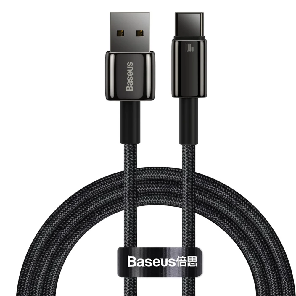 Baseus Tungsten Gold cable USB-A - USB-C 480Mb/s 100W 1m black (CAWJ000001)eng