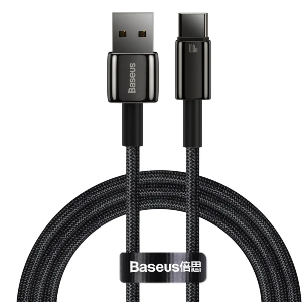 Baseus Tungsten Gold cable USB-A - USB-C 480Mb/s 100W 1m black (CAWJ000001)eng