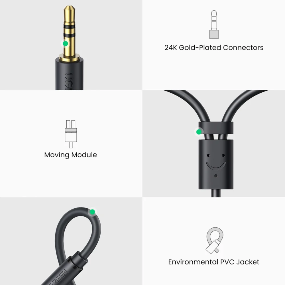 Ugreen audio adapter jack 3.5mm male to 2xRCA female cable 0.25m gray (AV109)eng
