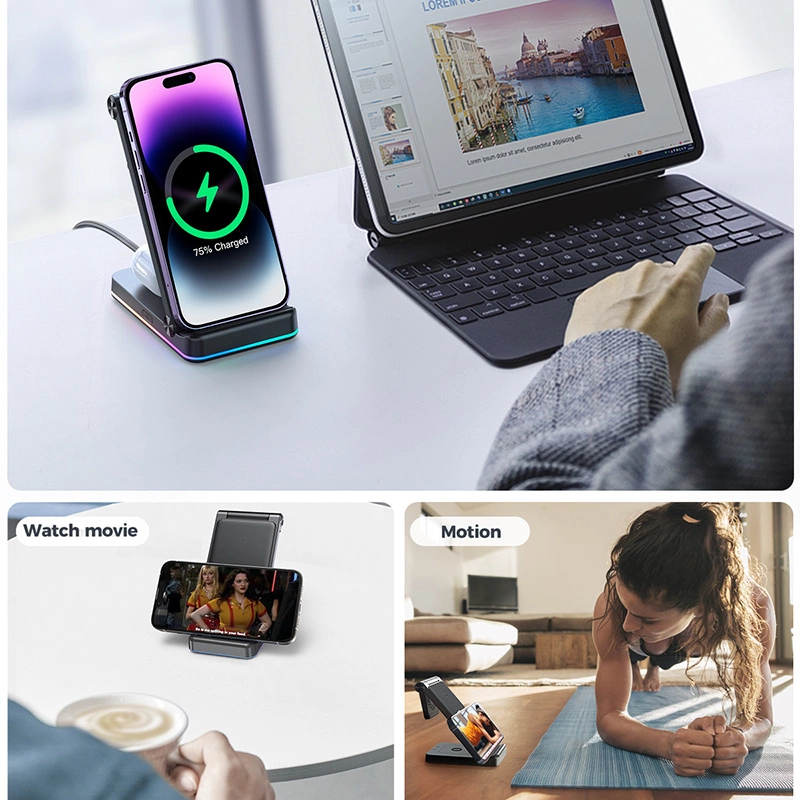 Joyroom 3in1 induction charger for Apple devices - iPhone, Apple Watch, Airpods (up to 15W) stand stand black (JR-WQN01)eng